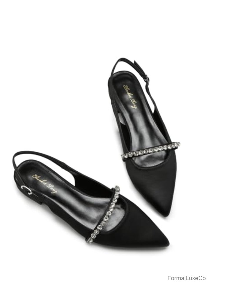 Rhinestone Slingback Pointed Toe Flats With Adjustable Buckle